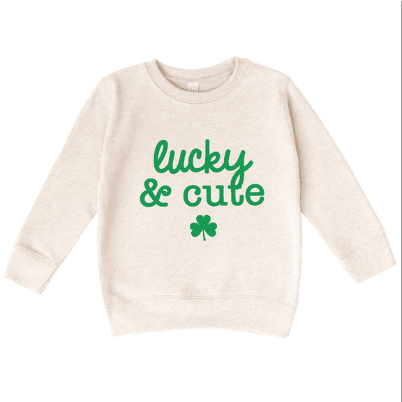 Bump and Beyond Designs Lucky and Cute, Toddler St. Patrick's Day Sweatshirt (Natural 3T)