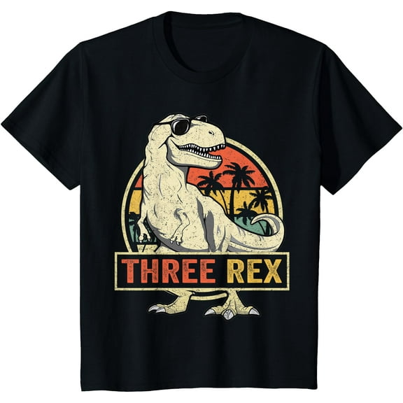 Three Rex 3rd Birthday Shirt Third Dinosaur 3 Year Old Unisex T-Shirt for Men Women Kids