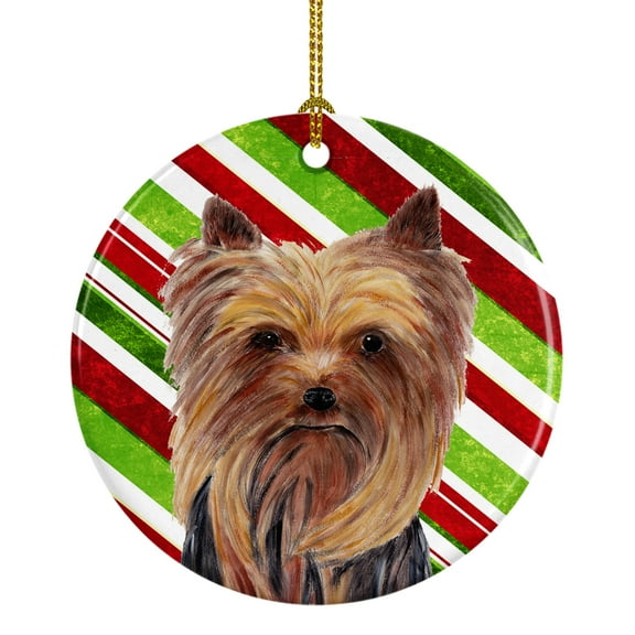 Carolines Treasures SC9325-CO1 Yorkie Candy Cane Holiday Christmas Ceramic Ornament 3 in multicolor