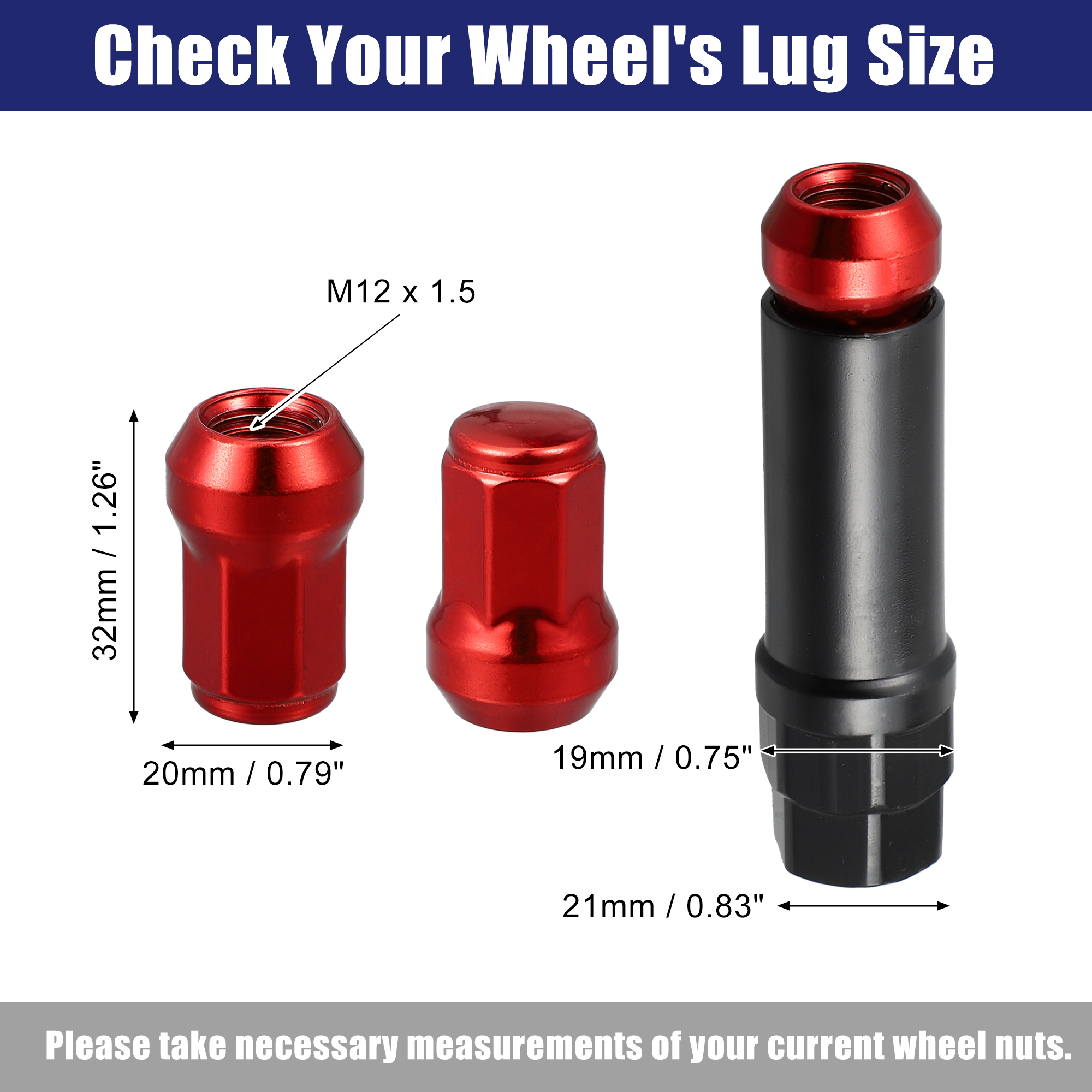 Unique Bargains 20Pcs M12 x 1.5 Cone Seat Closed End Bulge Acorn Hex Wheel Nut Red