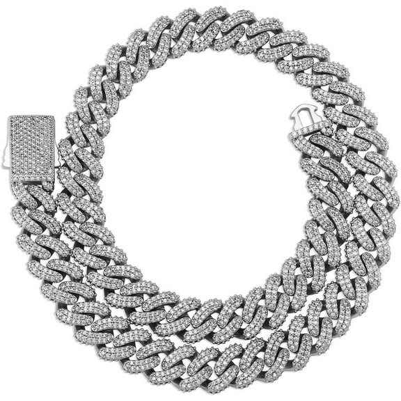 14K Gold Over 925 Silver Hip-Hop Necklace, Diamond-Shaped Densely Set Moissanite Cuban Chain, Chic Choice for Modern Style Aficionados or Celebrations,Fathers Day