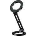 thumbnail image 1 of Soporte magnético para teléfono, pequeño y portátil [doble imán potente], plegable Magsafe para iPhone, universal para escritorio, gimnasio, espejo de pared, color negro., 1 of 8