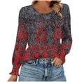 thumbnail image 2 of Zedker Casual Long-Sleeved Shirts For Women, Fashionable Non-Positioned Print Blouses Loose Round-Neck Going Out Tops For WomenRed，L, 2 of 6