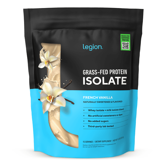 Legion Certified Grass Fed Whey & Milk Protein Isolate Powder, 20g of Protein Per Serving, French Vanilla, 13.1 oz