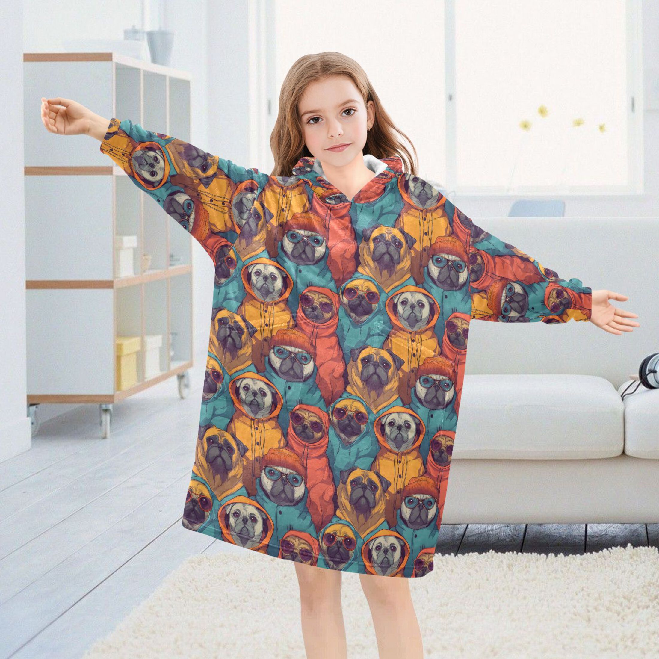 joogoo Blanket Hoodie for Trendy Pug and Bulldog Oversize Sweatshirt 3-14 YR L