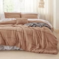 thumbnail image 2 of King Comforter Set - 4 Pieces Pinch Pleat Bed Set, Taupe Boho Bedding for All Season, 1 Soft Comforter, 2 Pillowcases, 1 Decorative Pillow, 2 of 7
