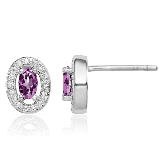 925 Sterling Silver Purple White Cubic Zirconia CZ Oval Stud Earrings June Birthstone Jewelry