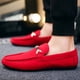 thumbnail image 1 of Zapatos de diseñador para hombre, zapatos de hombre, zapatos de cuero sin cordones, zapatos casuales para hombre, mocasines de conducción rojos para adultos, mocasines suaves antideslizantes (25,5 cm), 1 of 3