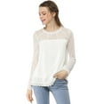 thumbnail image 3 of MODA NOVA Junior's Lace Floral Panel Long Sleeves Blouse White S, 3 of 7
