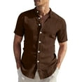 thumbnail image 2 of Sakmal Beach Vacation Mens Button Down Shirts Short Sleeve Tshirts Solid Brown Mens Shirts L, 2 of 7
