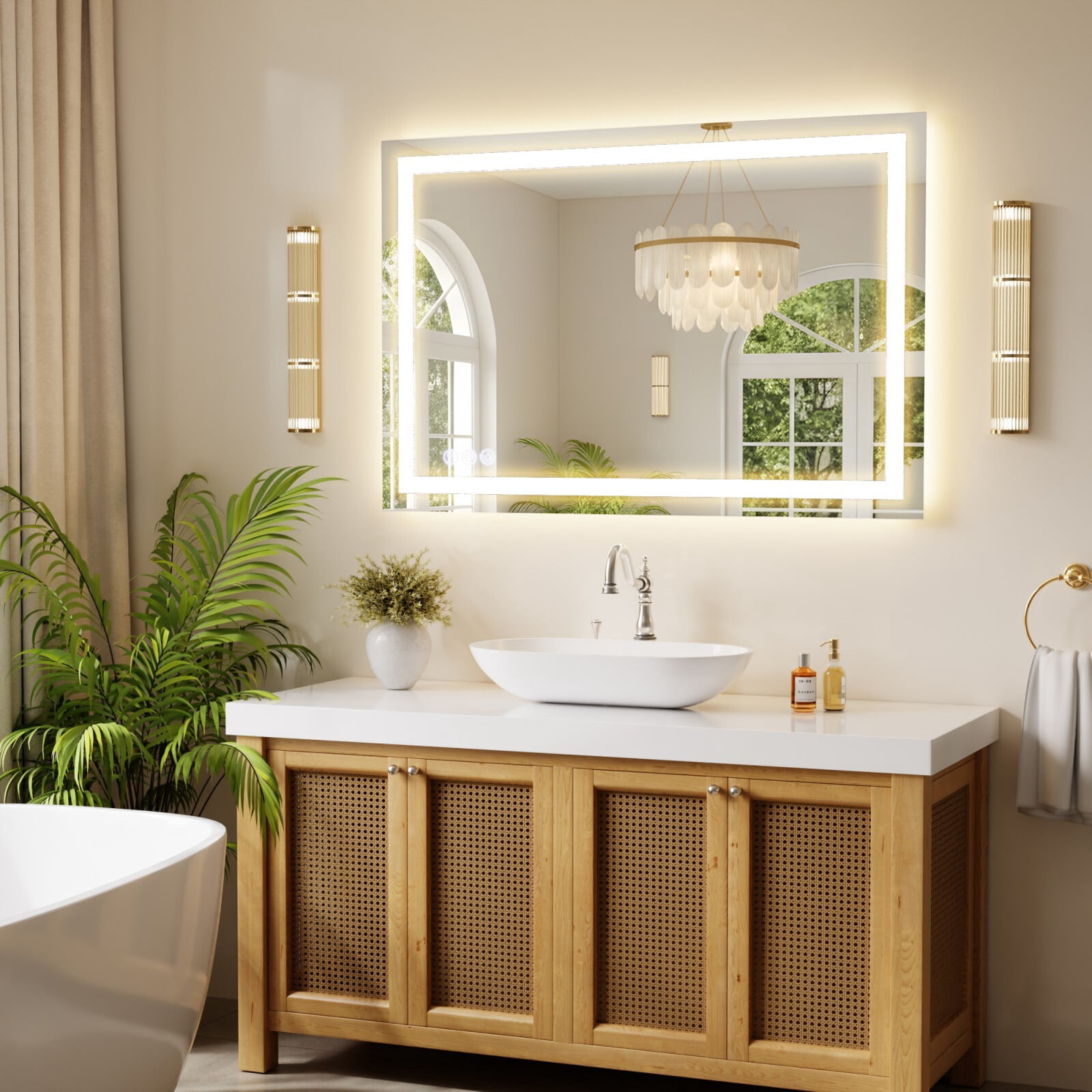 AUROMIR 48"x 32" LED Bathroom Vanity Mirror with Dimmable 3 Color Modes, White
