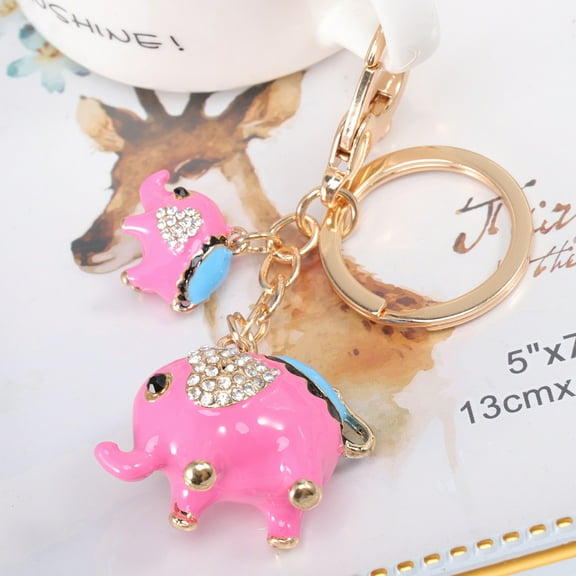 GOOHOCHY Delicate Rhinestone Key Chain Cartoon Elephant Key Ring Car Keychain Bag Pendant Charm Christmas Birthday Gift (Pink)