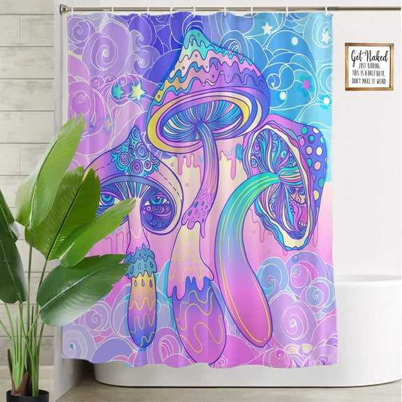 Mushroom Shower Curtain for Bathroom Decor Fantasy Plant Cute Eye Face Circle Wave Colorful Curtains 72x72 Inch Waterproof Bath Accessories Machine Washable