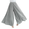 thumbnail image 2 of Culottes en Lin à Taille Élastique Double Couche Mode Été pour Femmes (Gris, 95), 2 of 8