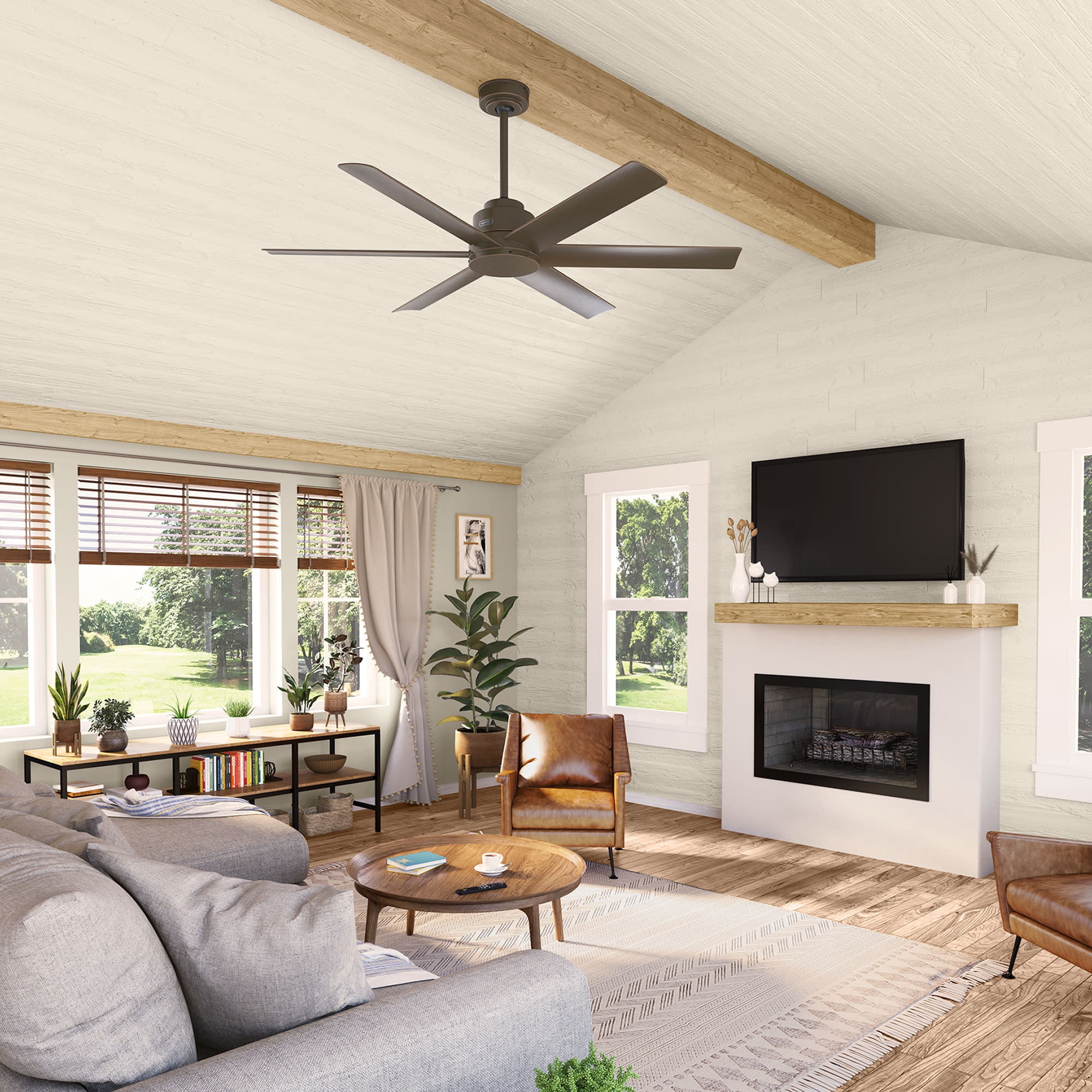 Hunter 60 inch Kennicott ENERGY STAR® Matte Bronze Damp Rated Ceiling Fan and Handheld Remote