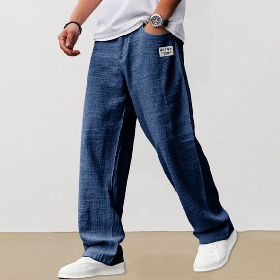 Pants Breathable Straight-Leg Trousers for Men Linen Pants Summer Beach Casual Palazzo Pants, 3XL