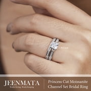 JeenMata 1.50 Carat Princess Cut Moissanite Wedding Set - Bridal Set - Channel Set Ring - Handmade Ring - 18k White Gold Plated for Women