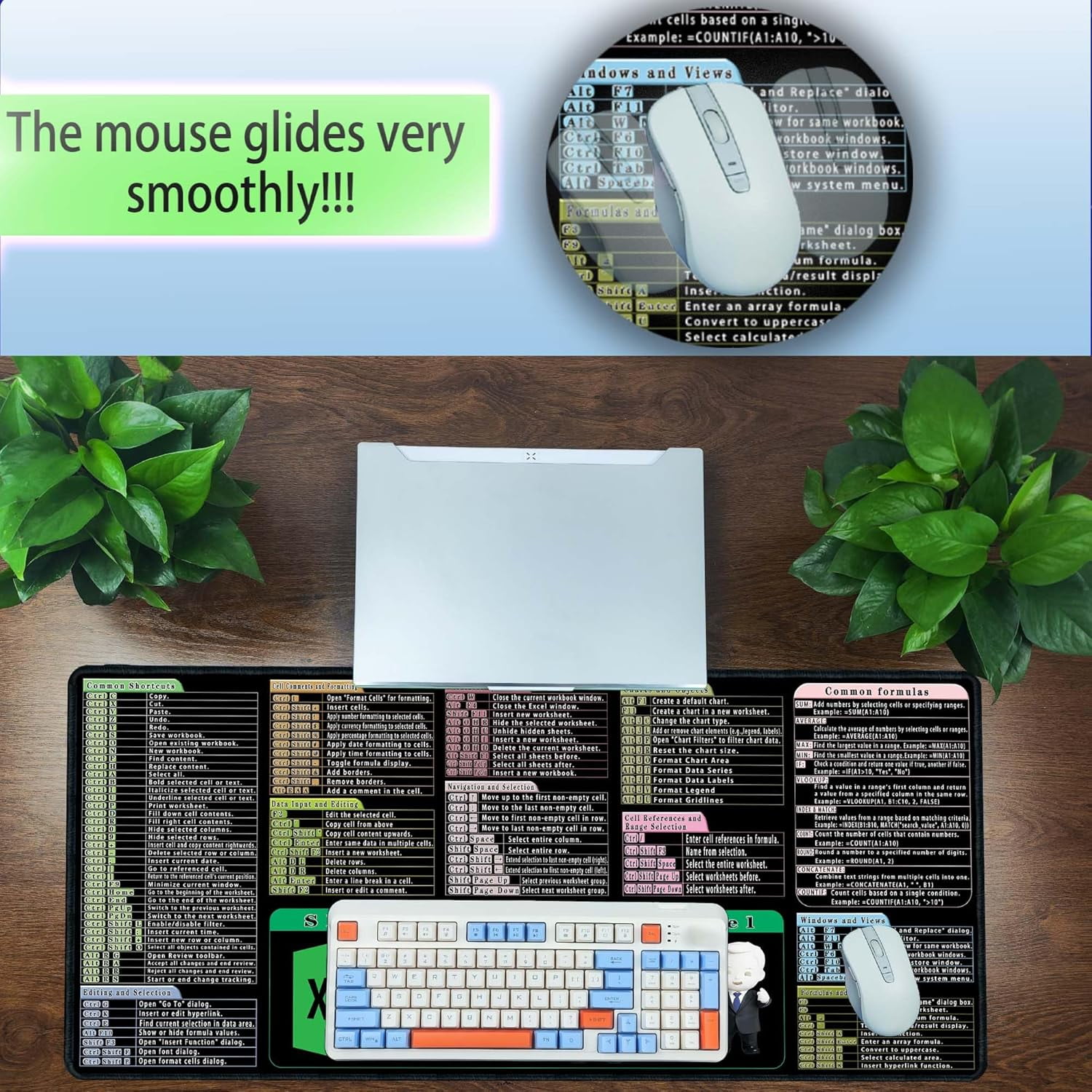 Computer Office Shortcuts Mousepad, PS/AI/CDR/Pr/Excel/Word/PPT Shortcut Cheat Sheet Mat, XL Giant Extended Desk Mat For Decor, Non-Slip Keyboard Mat, Employee Appreciation Gift (31.5"x11.8" XLarge