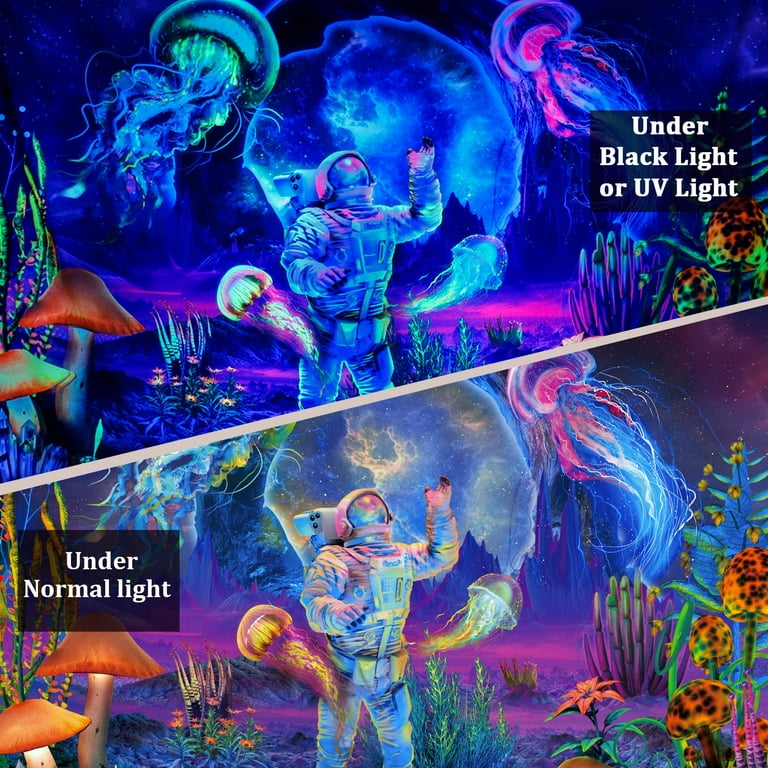 Tancuzo Blacklight Astronaut Jellyfish Tapestry UV Reactive Space