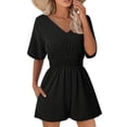 thumbnail image 4 of Tooluck Women's Jumpsuit Summer V Neck Button Short Ruffle Sleeve Smocked Mini Short Romper, 4 of 4