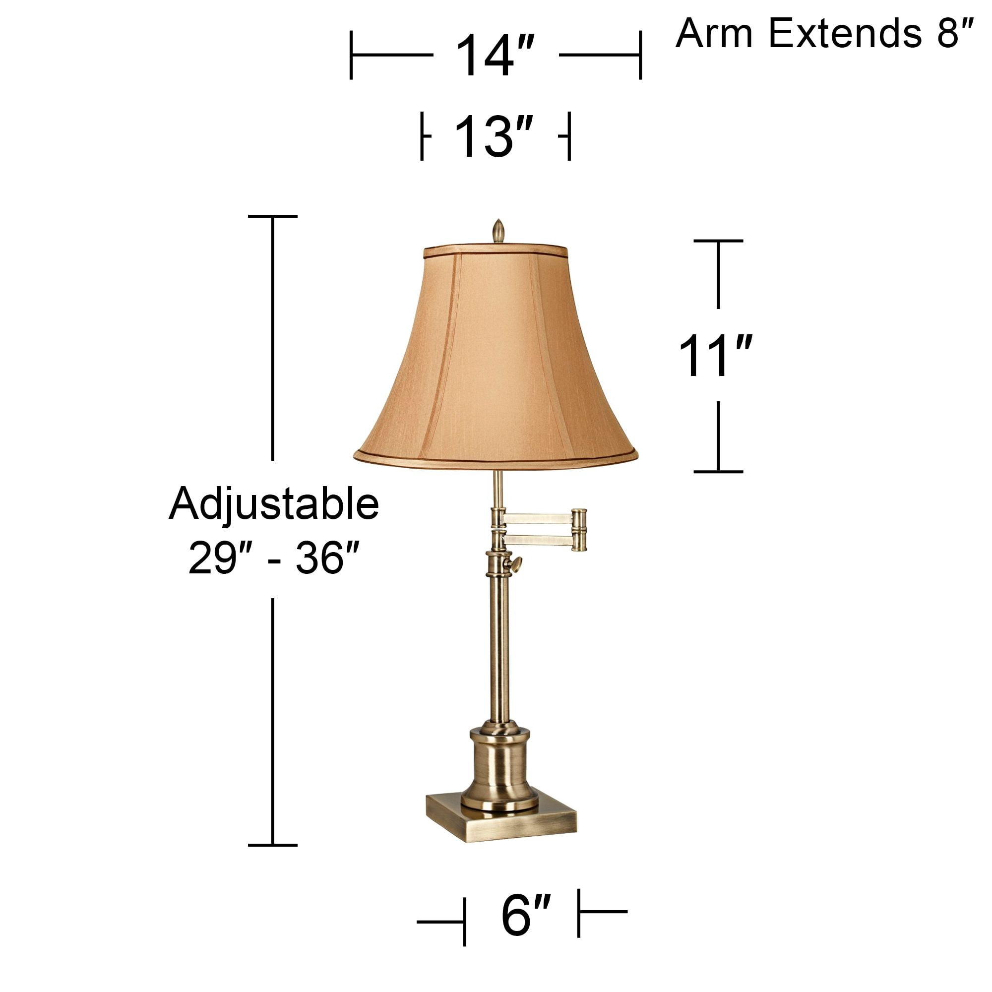 360 Lighting Traditional Swing Arm Desk Table Lamp Adjustable Height 36" Tall Antique Brass Tan Fabric Bell Shade for Living Room Bedroom