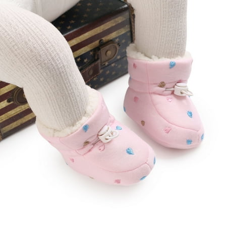 

0-18M Baby Girl Boots Newborn Winter Warm Fleece Crib Shoes Non-Slip Booties First Walkers