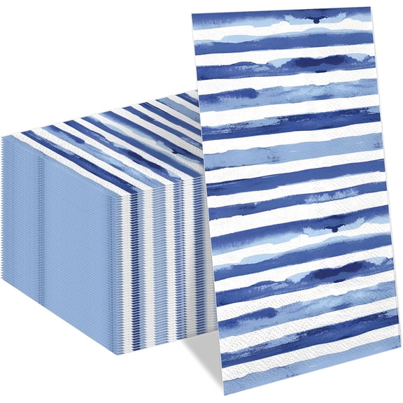 100Pcs Navy Blue and White Stripe Guest Napkins Disposable Paper Striped Dinner Hand Napkin for Bathroom Wedding Birthday Baby Shower Party