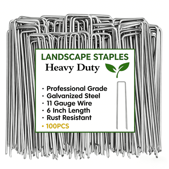 100 Pack 6in Gauge Heavy Duty U-Shaped Securing Stakes Pins Garden Stakes Pins-Sod Fence Staples for Anchoring Weed Barrier and Landscape Fabric, Netting, Irrigation Hoses, Ground Mat,