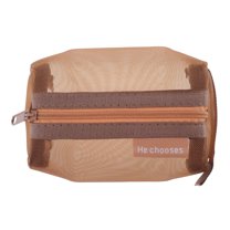 Unique Bargains 1Pc Lightweight Square Mesh Makeup Bag for Travel Nylon Brown