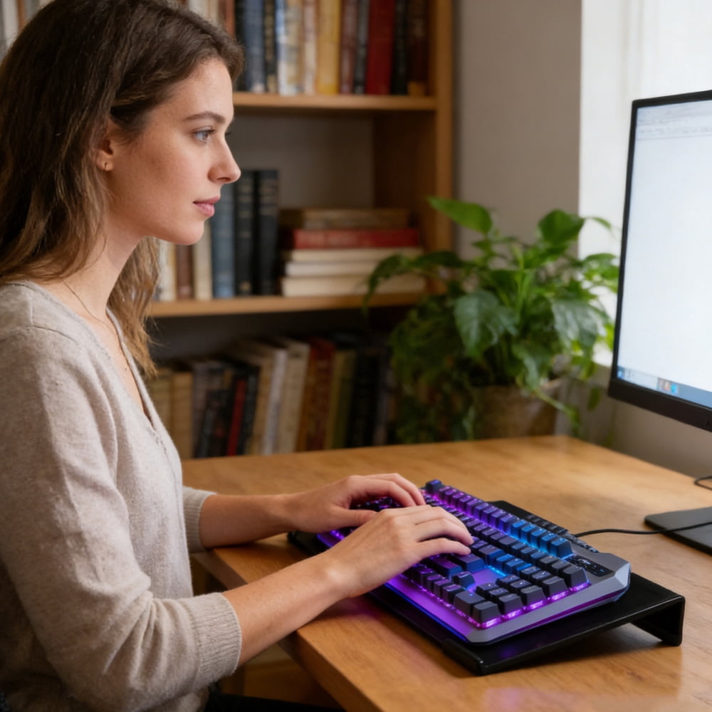 Ksruee Keyboard Stand for Desk Ergonomic Tilted Clear Riser PC Keyboard Stand Riser for Typing for Home Study Room Reception School Cubicle Work Gamers Students Programmers