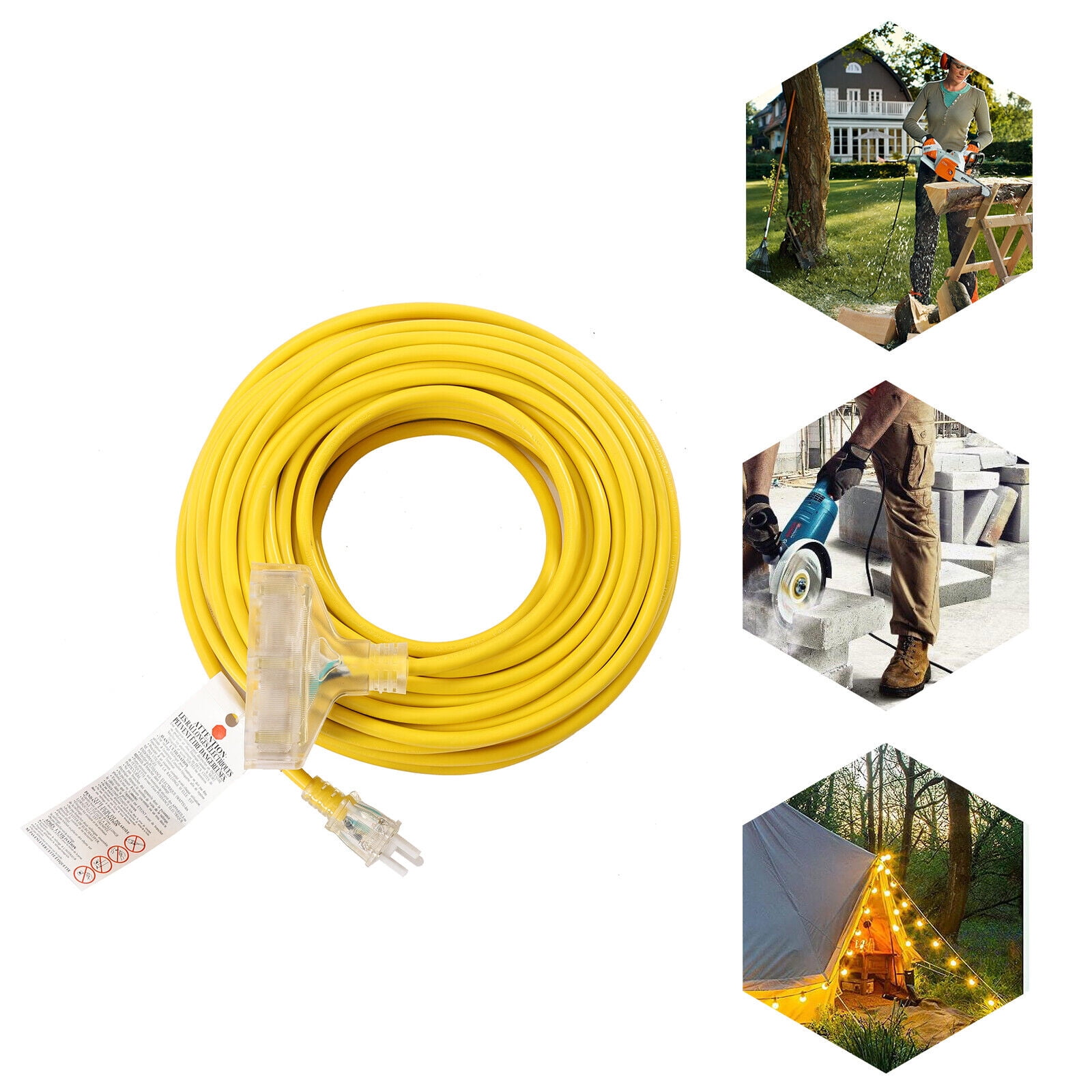 100Foot 14 Gauge Triple Tap Extension Cord Lit Ends 14/3 100 Ft Feet
