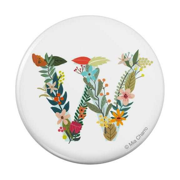 Letter W Floral Monogram Initial Pinback Button Pin
