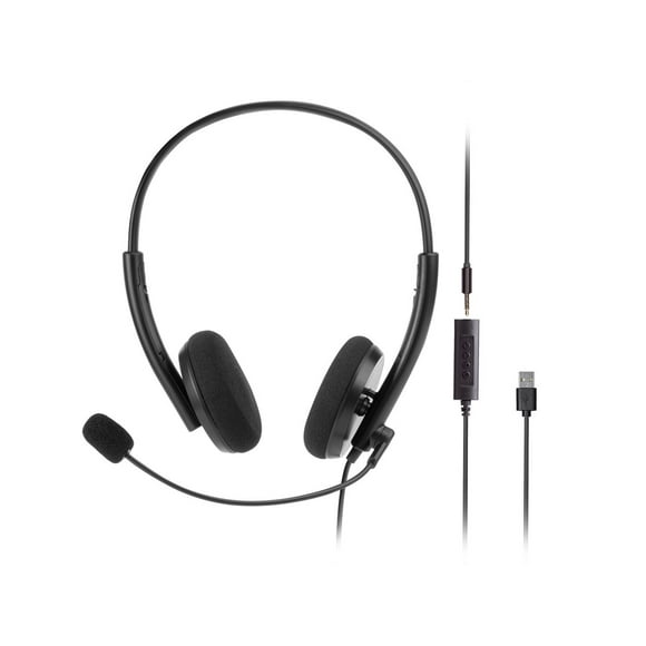 Monoprice WFH 3.5mm + USB Wired Headphone with Mic Back to Basics Web Meeting Headset
