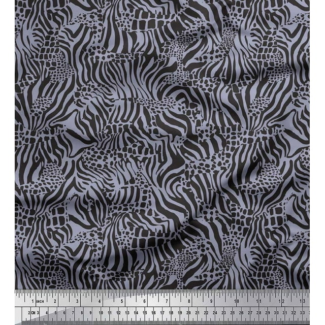 Soimoi Gray Rayon Fabric Leopard & Wild Animal Skin Print Fabric by Yard 56 Inch Wide