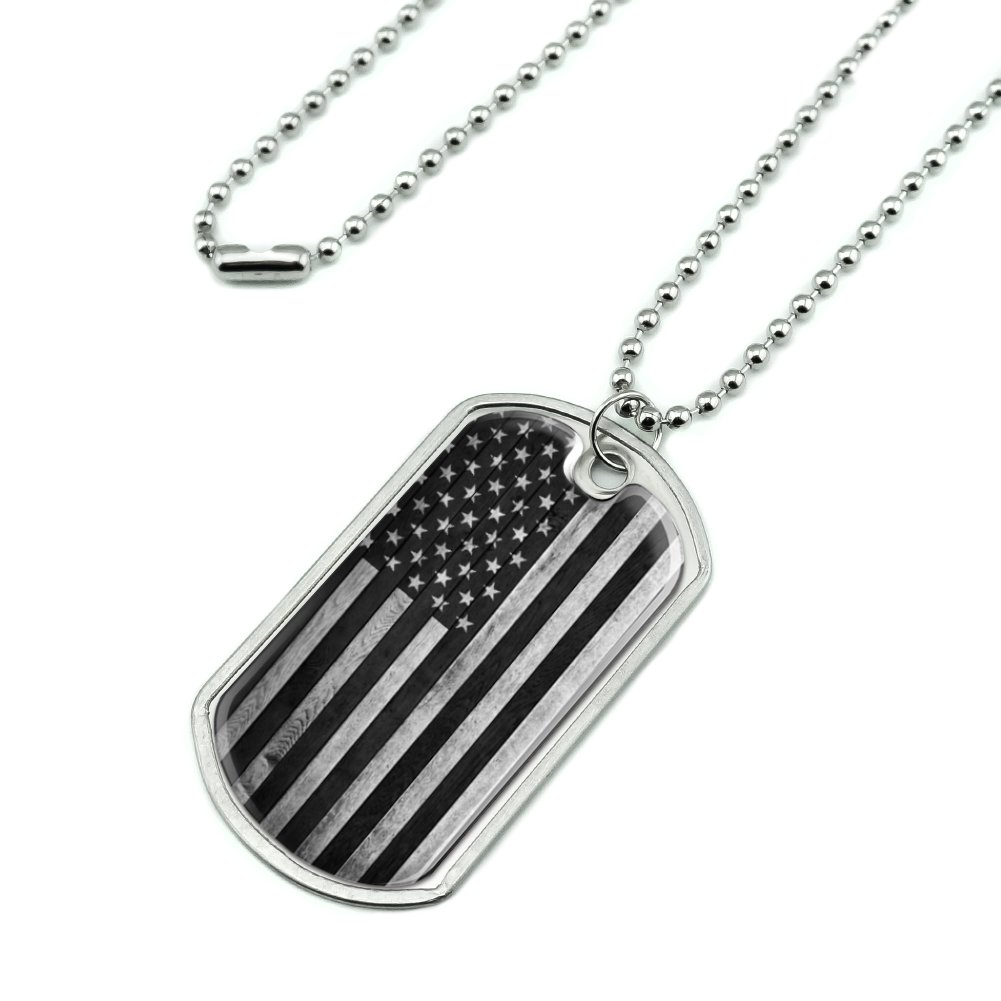 Rustic Subdued American Flag Wood Grain Design Military Dog Tag Pendant Necklace with Chain - image 2 of 4