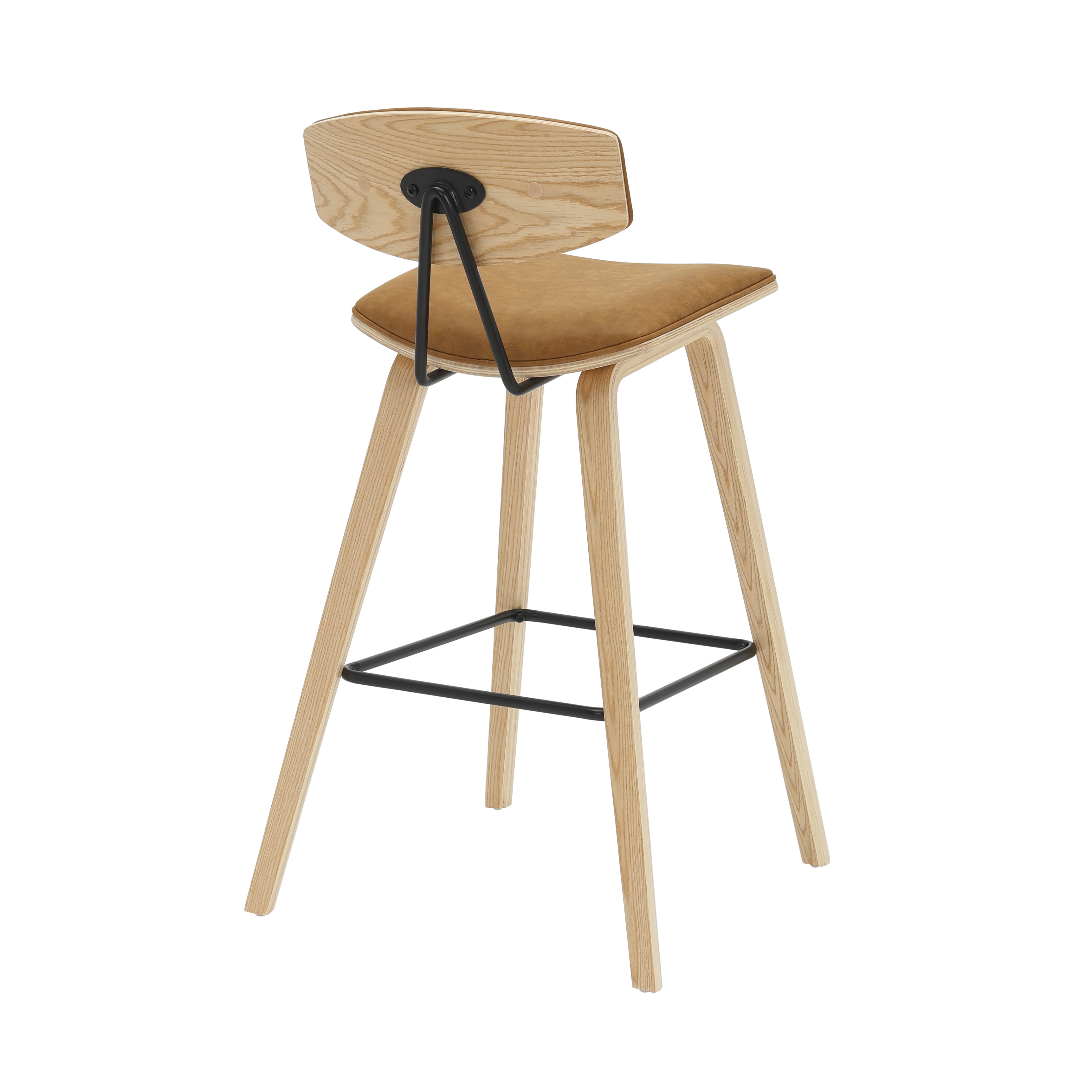 Fox 38 in. H Bar Height Camel Curved Back Wood Bar Stool with Faux Leather Seat Set of 3