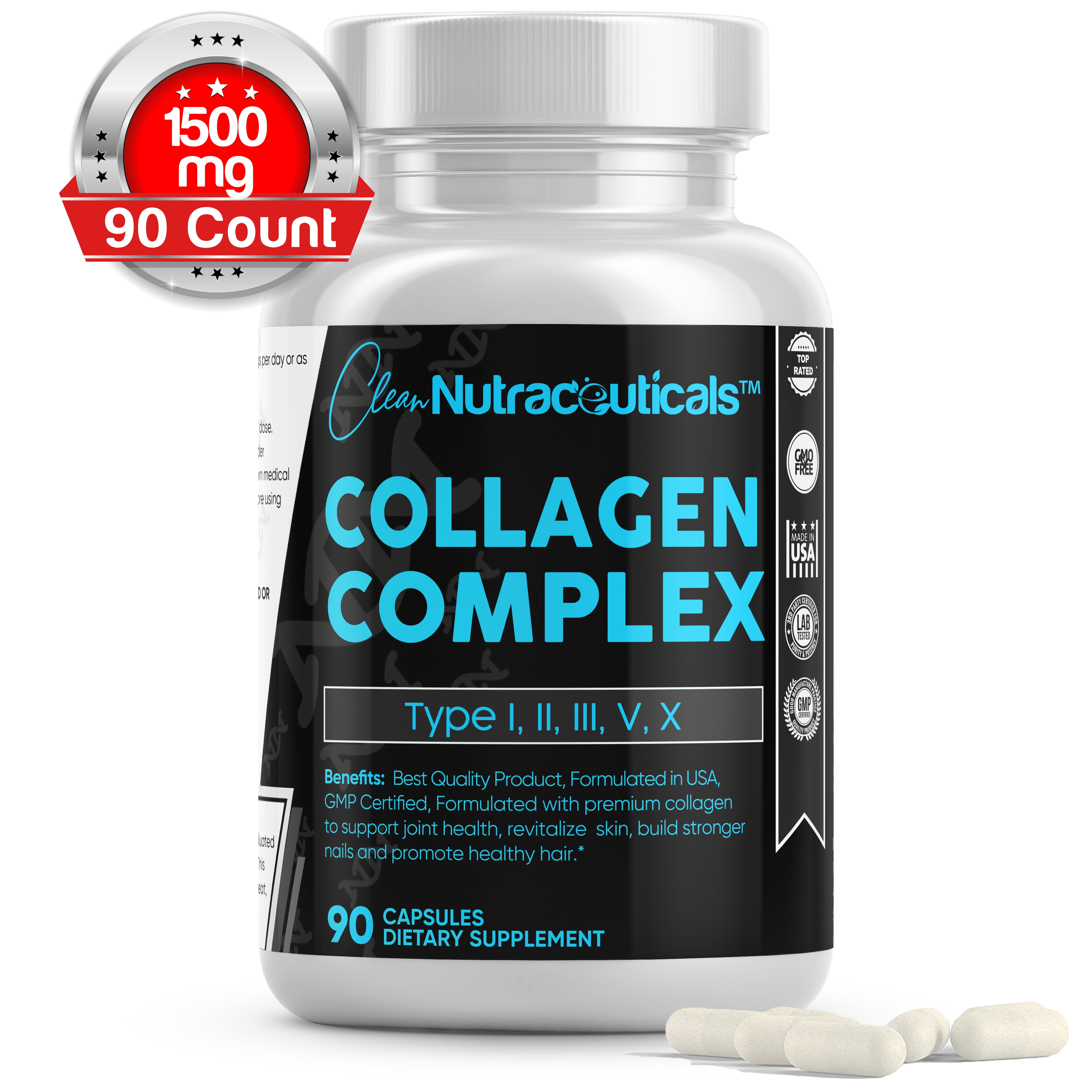 Collagen Capsules Complex Premium Collagen Pills Supplement 1500 Mg Type I Ii Iii V X Hydrolyzed Multi Collagen Peptides Capsules Support Healthier Hair Skin Bone Joints Non Gmo 90 Caps 1 Pack Walmart Com