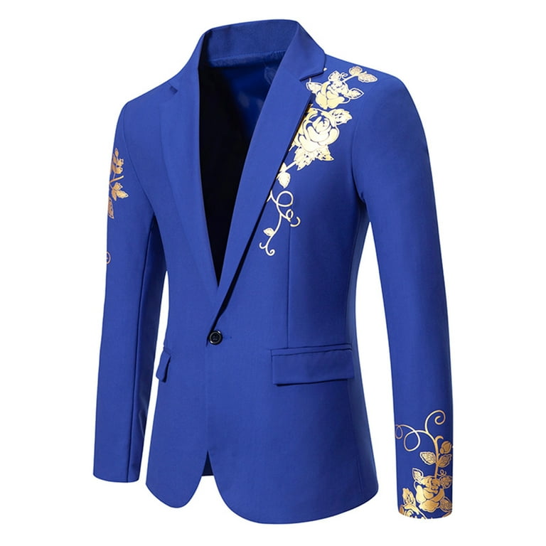 UVEASISHA Men's Tuxedo Jacket Gold Sequins Printed One Button Suit