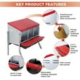 thumbnail image 4 of EuKer Nesting Box for Chicken, 3 Hole Metal Laying Box with Soft Pad and Bracket for Hens, Ducks, Rabbits, Red, 4 of 9