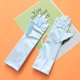 thumbnail image 2 of 1 par de guantes largos de satén con lazo para niña de las flores, para boda, fiesta de noche (azul claro), 2 of 6