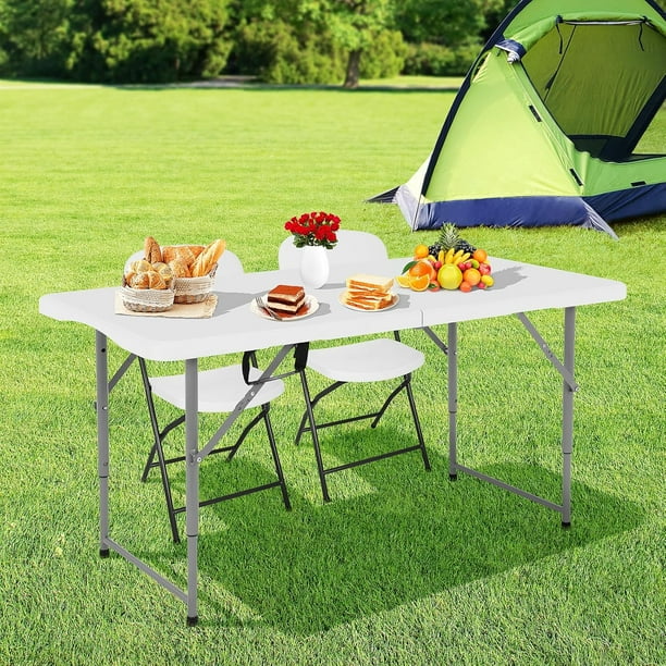 NiamVelo 4 ft Folding Table Plastic Portable Tables w Handle Adjustable Height Camping Table for Home Office Party Picnic White Walmart