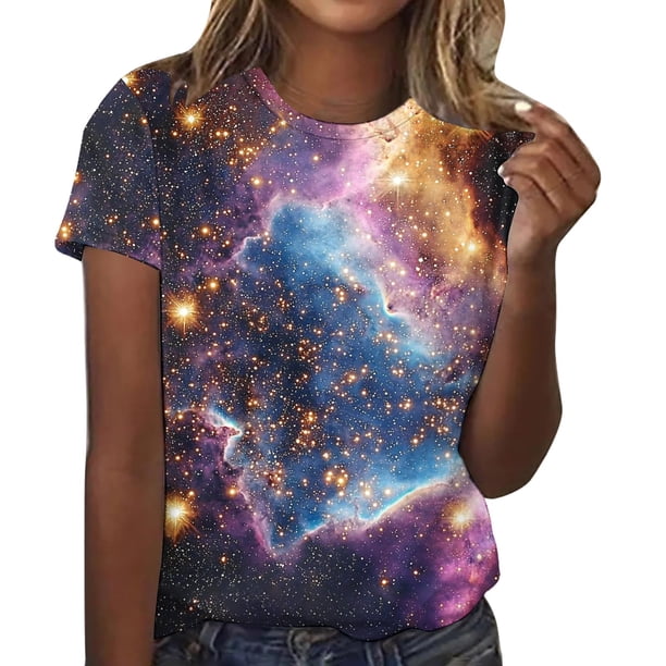 Blusas para las Mujeres Casual de Manga Corta Cuello Redondo Estampado de Poliéster Blusa, Top de Moda para la Primavera Verano Diario Y Fiesta