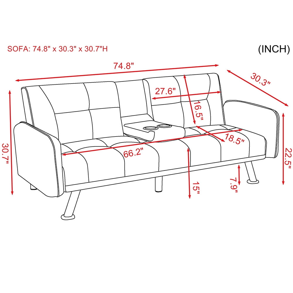 Kepooman Modern Futon Sofa Bed w/Armres and 2 Cup Holders for Small Spaces Living Room Bedroom, Light Gray Kepooman Modern Futon Sofa Bed w/Armres and 2 Cup Holders for Small Spaces Living Room Bedroom, Light Gray