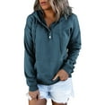 thumbnail image 2 of Blue Womens Tops Pullover for Womens Button Down Hoodies Drawstring Hooded Pocket Casual Long Sleeve V Neck Sweatshirts Fall Outfits for Women 2025, 2 of 5