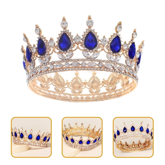 ELAYARD Blue Rhinestone Crown Bridal Hair Accessories Alloy Vintage Elegant Wedding Tiara