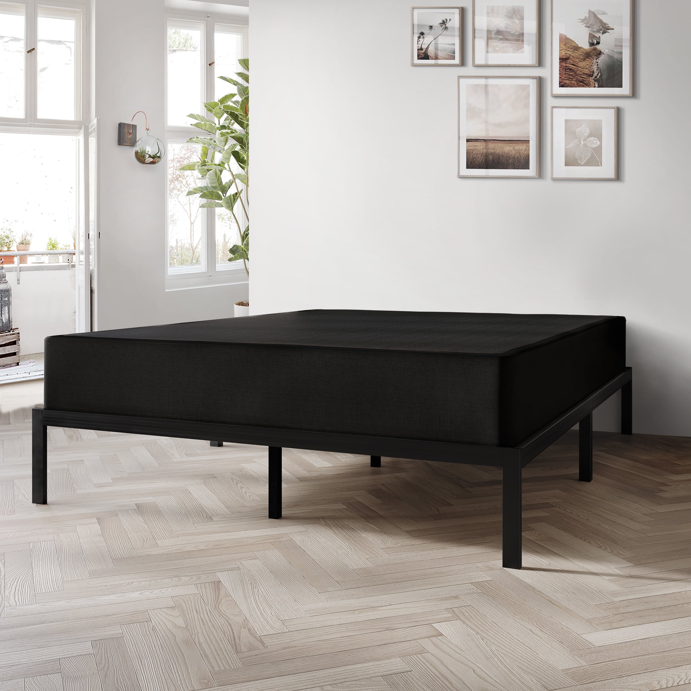 Castle Place Wood Box Spring, Mattress Foundation 8", Black Linen, Queen