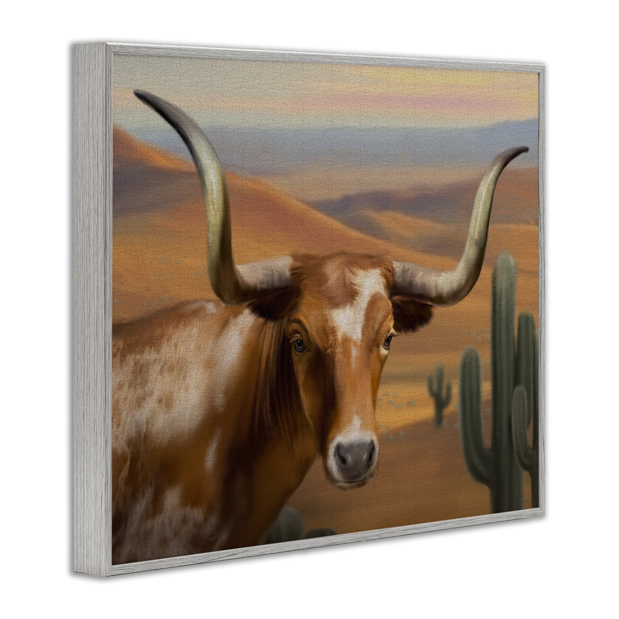 Stupell Industries Longhorn Western Landscape Gray Framed Giclee Art, design by Matthew Piotrowicz