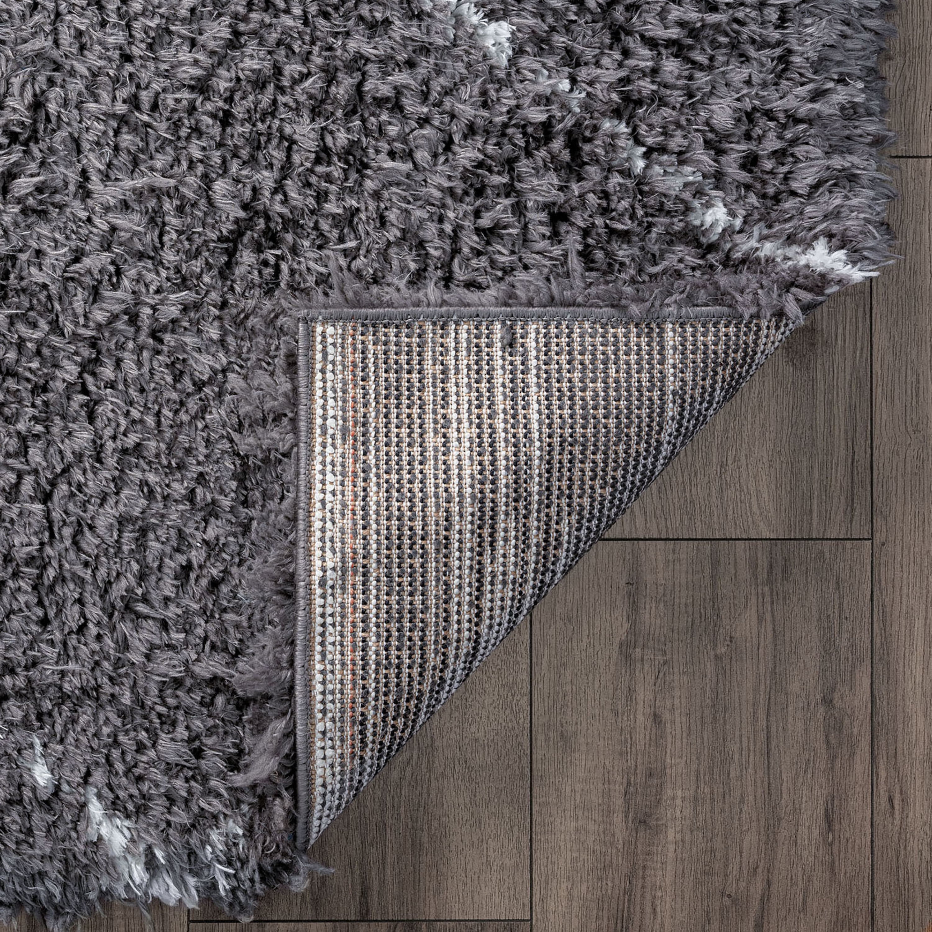 Contemporary 5x8 Area Rug Shag Thick (5'3'' x 7'3'') Diamond Dark Gray, White Living Room Easy to Clean