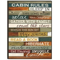 P. GRAHAM DUNN Cabin Rules Colorful Distressed Wood 16 x 12 Wood Wall Art Sign Plaque