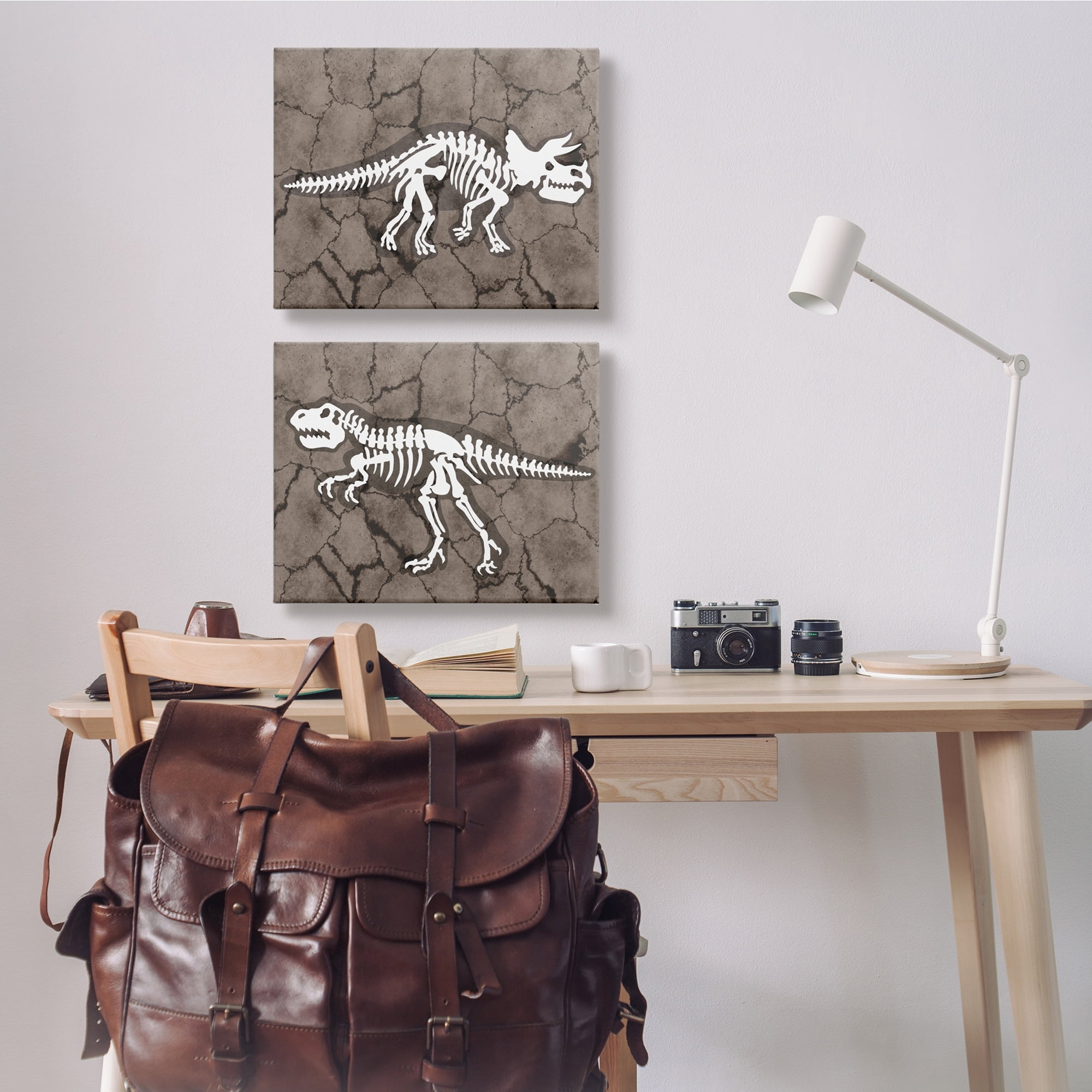 Stupell Industries Dinosaur Skeleton Artifacts Cracked Earth Pattern,2pc, each 24 x 30,Designed by Daphne Polselli